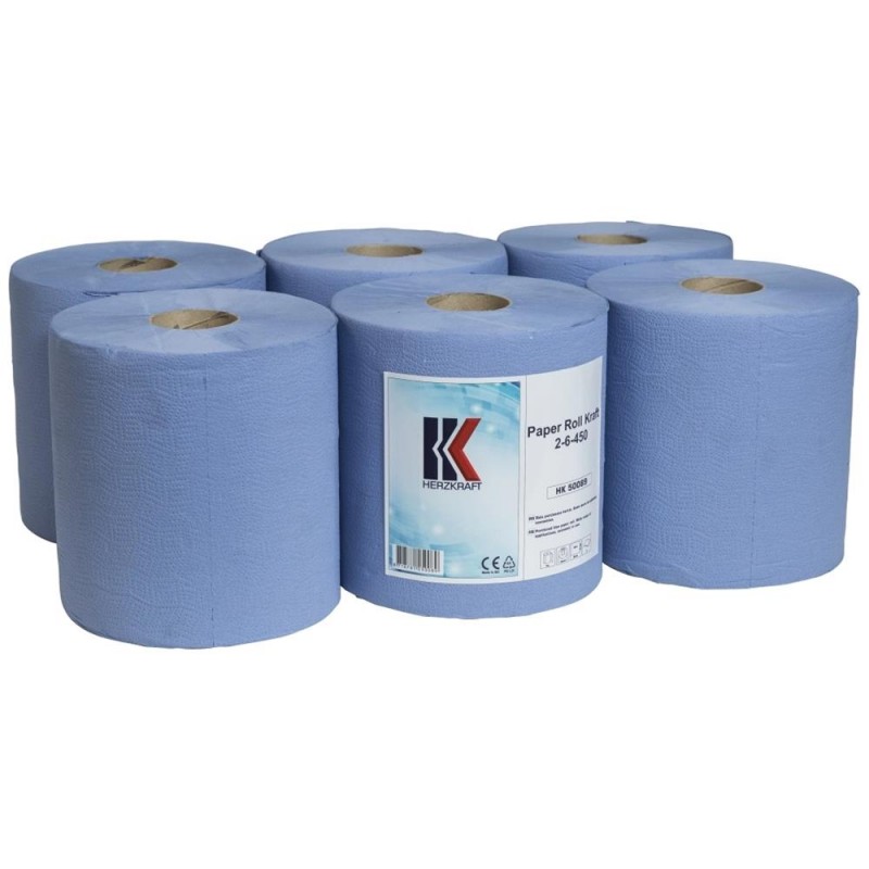 Rola Hartie Portionata Albastra 2 Straturi 20 X 36 Cm X 450 Foi (Set 6 Role)