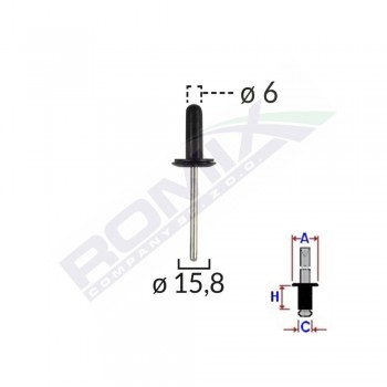 Popnit Universal Negru 6Mm Set 10 Buc