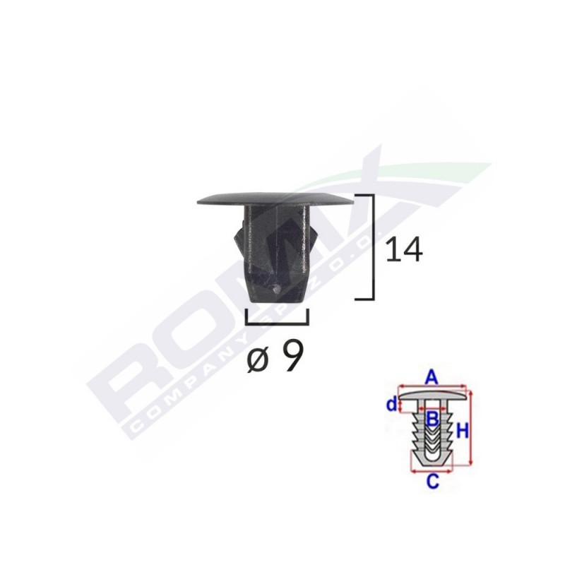 Clips Fixare Elemente Roata Pentru Honda 9X14Mm Negru Set 10 Buc