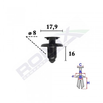 Clips Fixare Elemente Exterior Pentru Hyundai, Kia8X16Mm Negru - Set 10 Buc