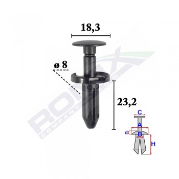 Clips Fixare Elemente Exterior Pentru Fiat, Jeep, Chrysler, Dodge 8X23.2Mm Negru - Set 10 Buc